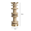 GobekUsa Beige Brown Travertine Marble Candle Holder with Metal Base