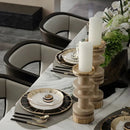 GobekUsa Beige Brown Travertine Marble Candle Holder with Metal Base