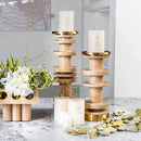 GobekUsa Beige Brown Travertine Marble Candle Holder with Metal Base