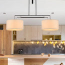 GobekUsa White Fabric Drum Island Pendant with 2 Lights - Traditional Hanging Light Kit for Dining Room