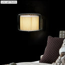 GobekUsa Modern Beige Drum Wall Lamp with Pleated Fabric Shade and Transparent Glass Shade