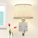GobekUsa Modern Round Flaxen Sconce Lamp with Crystal Accent & Nickle Swoop Arm - Wall Mount Lighting