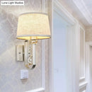 GobekUsa Modern Round Flaxen Sconce Lamp with Crystal Accent & Nickle Swoop Arm - Wall Mount Lighting