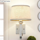 GobekUsa Modern Round Flaxen Sconce Lamp with Crystal Accent & Nickle Swoop Arm - Wall Mount Lighting