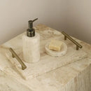 GobekUsa Beige Travertine Stone Tray with Golden Metal Handle