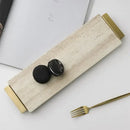 GobekUsa Beige Travertine Stone Tray with Golden Metal Handle