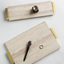 GobekUsa Beige Travertine Stone Tray with Golden Metal Handle