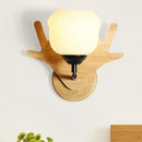 GobekUsa Modern Deer Head Wall Light in Beige for Bedroom - 1 Light Wood Sconce