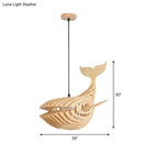 GobekUsa Wooden Kids Whale Pendant Lamp - Modern Hanging Light in Beige, 21.5"/31.5"/39" Wide