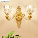 GobekUsa Modern Beveled Crystal Dome Sconce Light Fixture: Gold 1/2-Bulb Wall Lamp for the Bedroom