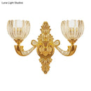 GobekUsa Modern Beveled Crystal Dome Sconce Light Fixture: Gold 1/2-Bulb Wall Lamp for the Bedroom