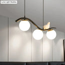 GobekUsa Modern 3-Head Black Island Pendant Lamp with Clear/White Glass Shades and Pigeon Decor