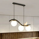 GobekUsa Modern 3-Head Black Island Pendant Lamp with Clear/White Glass Shades and Pigeon Decor