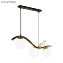 GobekUsa Modern 3-Head Black Island Pendant Lamp with Clear/White Glass Shades and Pigeon Decor