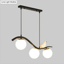 GobekUsa Modern 3-Head Black Island Pendant Lamp with Clear/White Glass Shades and Pigeon Decor