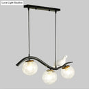 GobekUsa Modern 3-Head Black Island Pendant Lamp with Clear/White Glass Shades and Pigeon Decor