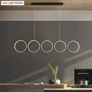 GobekUsa LED Ceiling  5-Ring Black Hanging Island Light Metal Pendant over Table, Warm/White Light