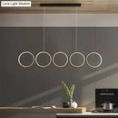GobekUsa LED Ceiling  5-Ring Black Hanging Island Light Metal Pendant over Table, Warm/White Light