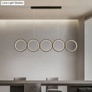 GobekUsa LED Ceiling  5-Ring Black Hanging Island Light Metal Pendant over Table, Warm/White Light