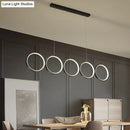 GobekUsa LED Ceiling  5-Ring Black Hanging Island Light Metal Pendant over Table, Warm/White Light