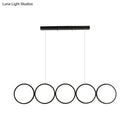 GobekUsa LED Ceiling  5-Ring Black Hanging Island Light Metal Pendant over Table, Warm/White Light