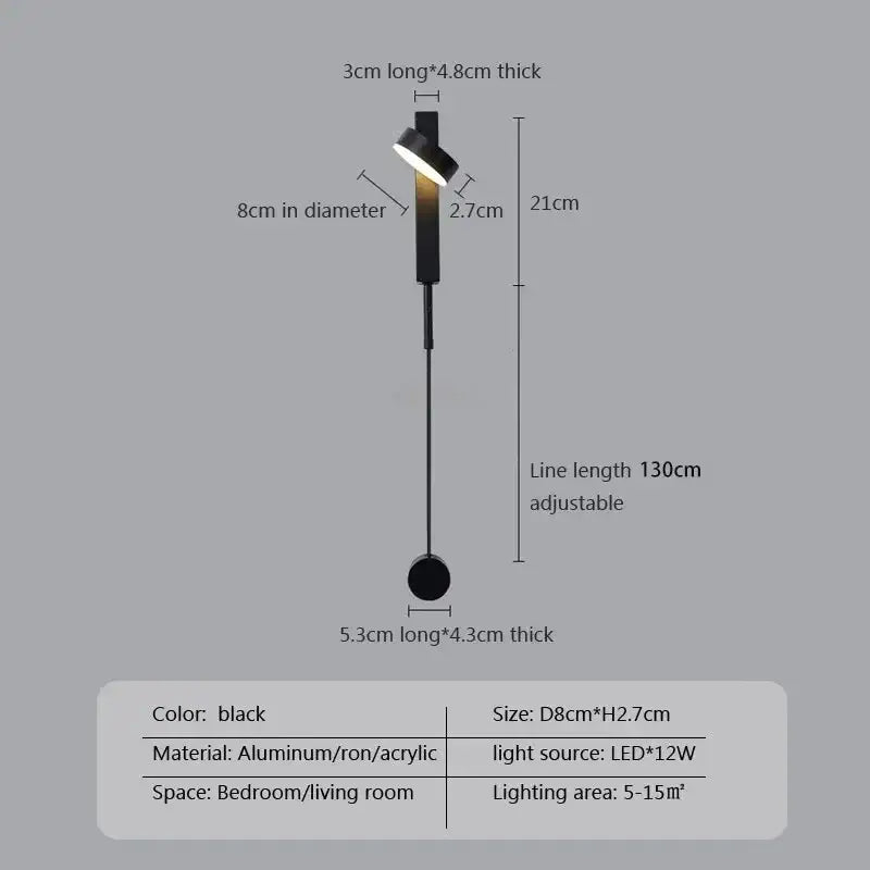 GobekUsa Adjustable LED Wall Lamp Rotation Dimming Switch Indoor Sconce Lighting, photo 8 of 8