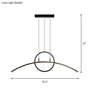 GobekUsa Modern Black Aluminum Arch Chandelier: LED Island Lamp with Ringed Design