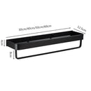 Modern black aluminum bathroom shower shelf with hooks and towel bar by Decorbites