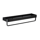 Modern black aluminum bathroom shower shelf with hooks and towel bar by Decorbites