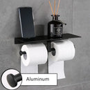 GobekUsa Black Aluminum Toilet Paper Holder with Phone Shelf & Double Roll Tissue Boxes