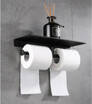GobekUsa Black Aluminum Toilet Paper Holder with Phone Shelf & Double Roll Tissue Boxes