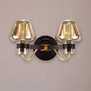 GobekUsa Modern Black Amber Glass Wall Lamp - 2-Light Mushroom Sconce Light Fixture for Living Room
