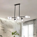 GobekUsa Modern Island Pendant Light with Clear/Amber Glass Shade and Black Branch Design - 6-Bulb Ceiling Hanging Fixture
