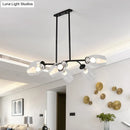 GobekUsa Modern Island Pendant Light with Clear/Amber Glass Shade and Black Branch Design - 6-Bulb Ceiling Hanging Fixture