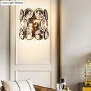 GobekUsa Modern Circles Wall Mount Light with Clear Crystal and Metal Detailing - Black Finish, 2-Bulb Bedroom Wall Sconce