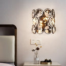 GobekUsa Modern Circles Wall Mount Light with Clear Crystal and Metal Detailing - Black Finish, 2-Bulb Bedroom Wall Sconce