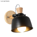 GobekUsa Iron Macaron Handle Wall Sconce Lamp - Bowl Bedside Light Fixture in Grey/Black with Wood Top