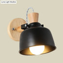 GobekUsa Iron Macaron Handle Wall Sconce Lamp - Bowl Bedside Light Fixture in Grey/Black with Wood Top