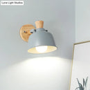 GobekUsa Iron Macaron Handle Wall Sconce Lamp - Bowl Bedside Light Fixture in Grey/Black with Wood Top