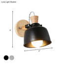 GobekUsa Iron Macaron Handle Wall Sconce Lamp - Bowl Bedside Light Fixture in Grey/Black with Wood Top