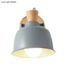 GobekUsa Iron Macaron Handle Wall Sconce Lamp - Bowl Bedside Light Fixture in Grey/Black with Wood Top