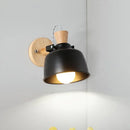 GobekUsa Iron Macaron Handle Wall Sconce Lamp - Bowl Bedside Light Fixture in Grey/Black with Wood Top
