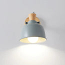 GobekUsa Iron Macaron Handle Wall Sconce Lamp - Bowl Bedside Light Fixture in Grey/Black with Wood Top