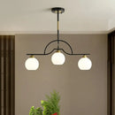 GobekUsa Modern Island Light Fixture - Black Finish Pendant Lamp with Cream/Clear Glass Shades