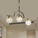 GobekUsa Modern Island Light Fixture - Black Finish Pendant Lamp with Cream/Clear Glass Shades