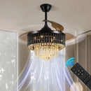 GobekUsa Crystal Fandelier Ceiling Fan with Retractable Chandelier & Invisible Blades