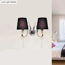 GobekUsa Modern Black Taper Shade Wall Mount Light with Stainless Steel Arm and Crystal Drop, 2-Bulb Sconce Fixture