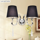 GobekUsa Modern Black Taper Shade Wall Mount Light with Stainless Steel Arm and Crystal Drop, 2-Bulb Sconce Fixture