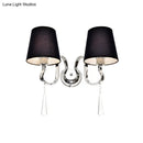 GobekUsa Modern Black Taper Shade Wall Mount Light with Stainless Steel Arm and Crystal Drop, 2-Bulb Sconce Fixture