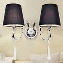 GobekUsa Modern Black Taper Shade Wall Mount Light with Stainless Steel Arm and Crystal Drop, 2-Bulb Sconce Fixture